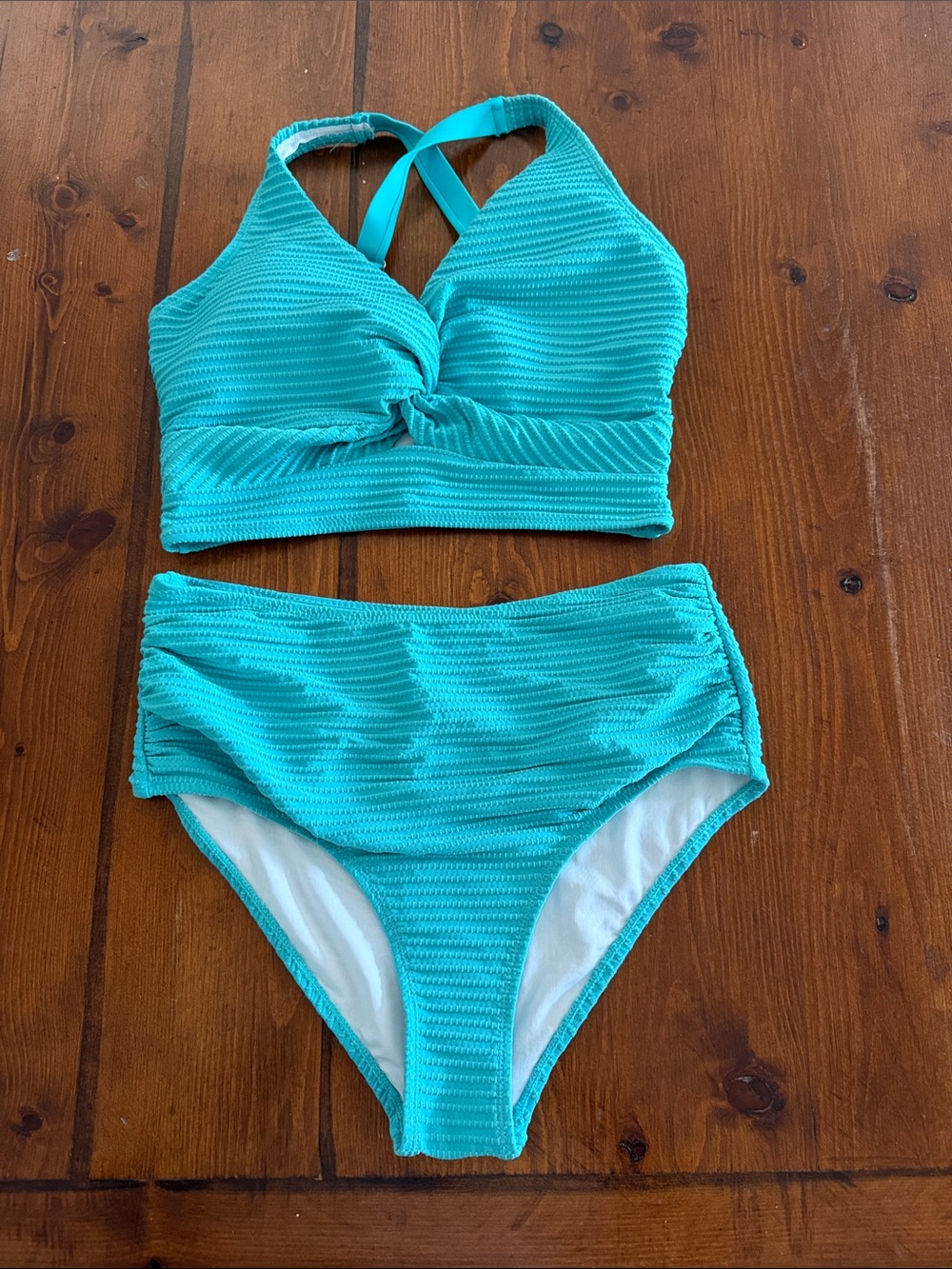 High-Rise Textured Bikini Set - Turquoise
